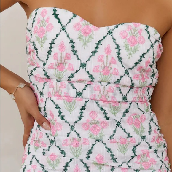 NWT Hello Molly Dance My Way White and Pink Strapless Floral Ruffle Mini Dress - Picture 3 of 7